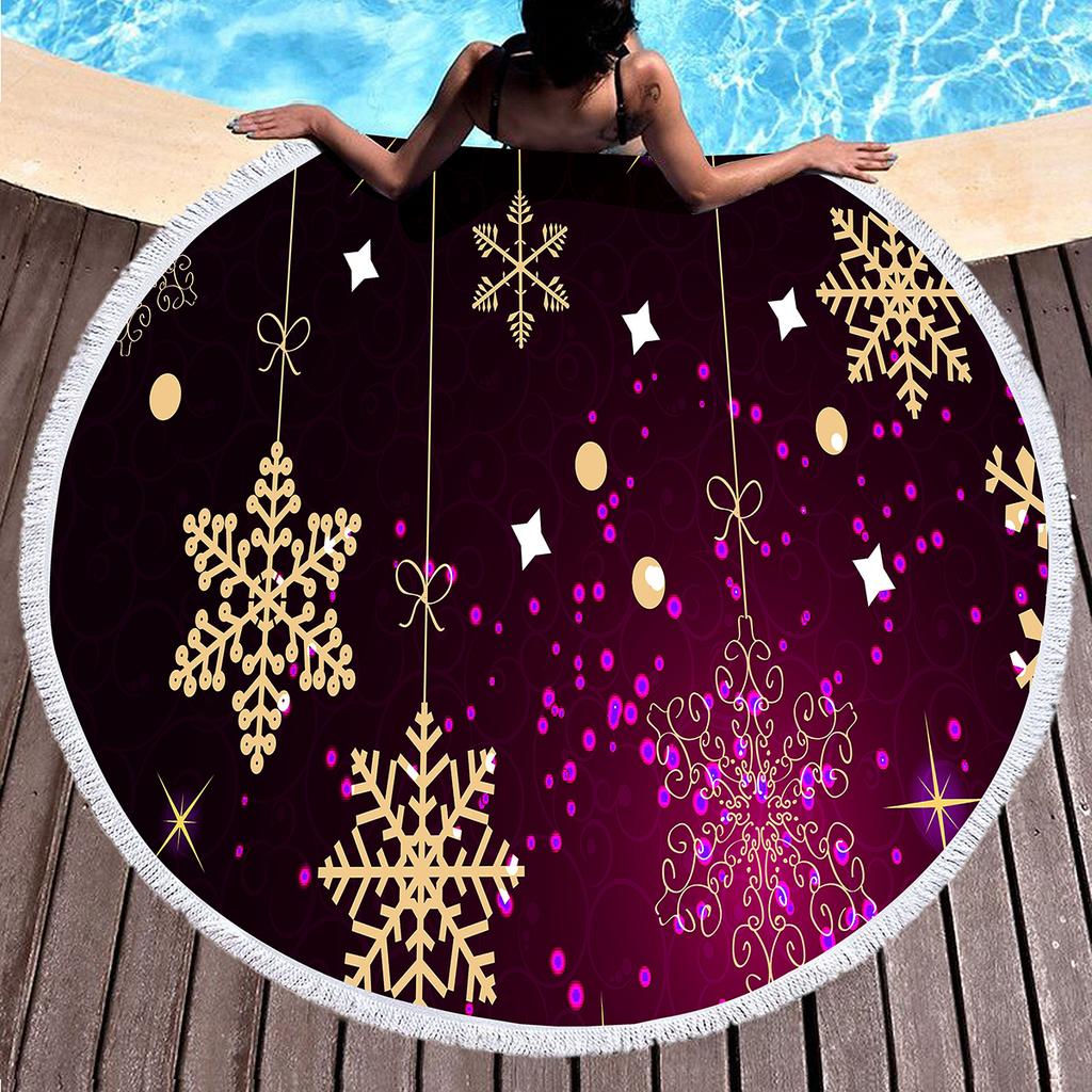 Weihnachten Runder Strandtuch Girly Romantisches Schneeflocken Handtuch Kreis Prinzessin Winter Stranddecke Weiche Poolhandtücher Picknickmatte
