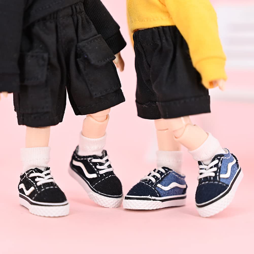 rakulifey Obitsu 11 Shoes, OB11 Shoes for Obitsu Doll 11cm, Sneakers, 1/12 BJD Doll Shoes, 3 Colors, Gift (Black + Blue)