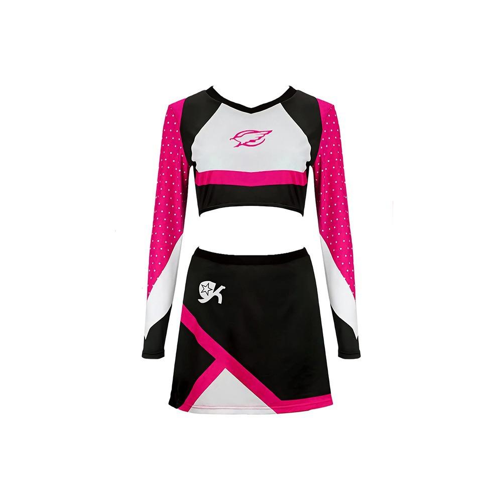 2pcs 2026 Women Sparkle Cheerleading Uniform Long Sleeve Crop Tops Mini Skirt Halloween Party Cosplay Costume Cheerleader Skirts