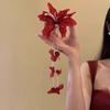 Elegant Sweet Petal Hair Clips Vintage Flower Duckbill Clip Red Fabric Hair Barrettes  Women Use