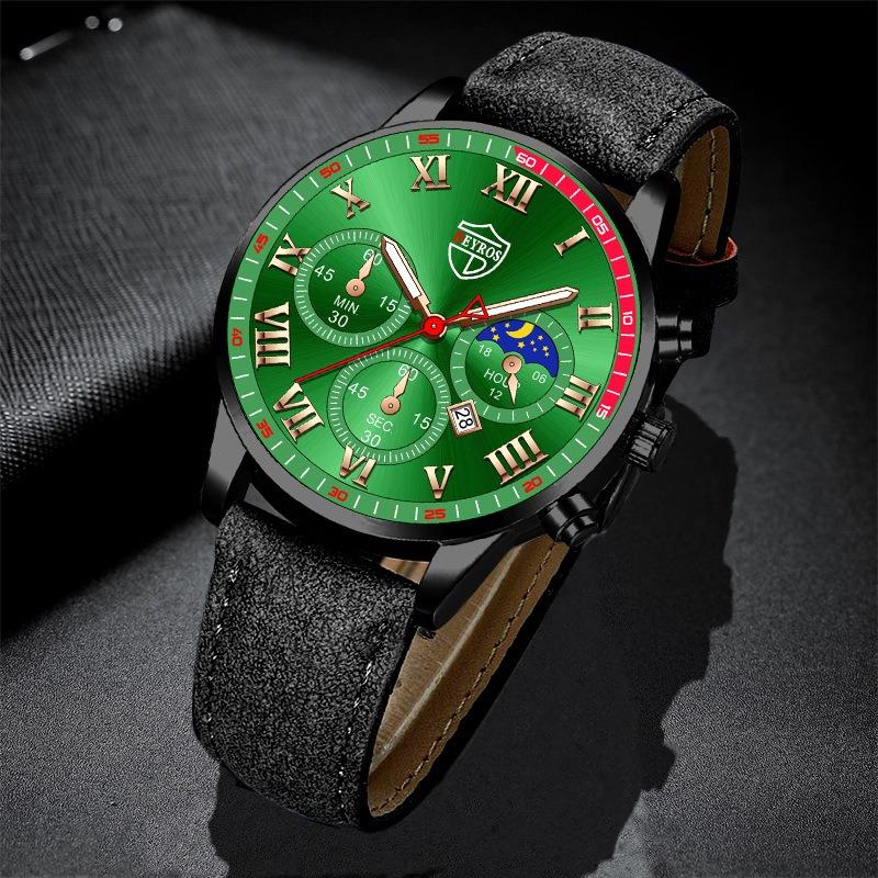 2PCS Set DEYROS Fashion Student Watch Business Men leather Strap Calendar Watch New Men Quartz Watch&Bracelet Men Gift