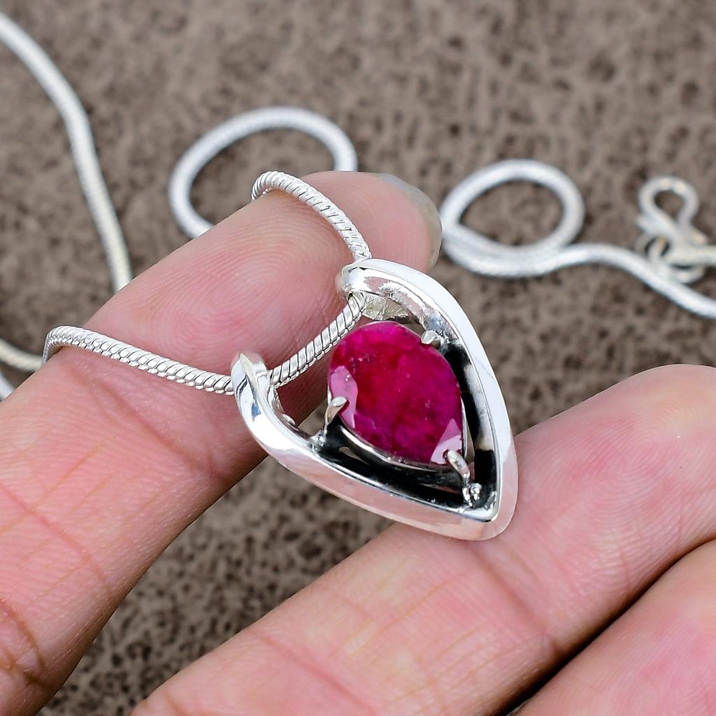 Red Jade Gemstone Handmade 925 Sterling Silver Jewelry Pendant 1.06" KKG-595