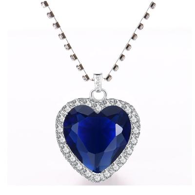 Titanic Heart Of Ocean Blue Heart Love Forever Pendant Necklace +Velvet Bag