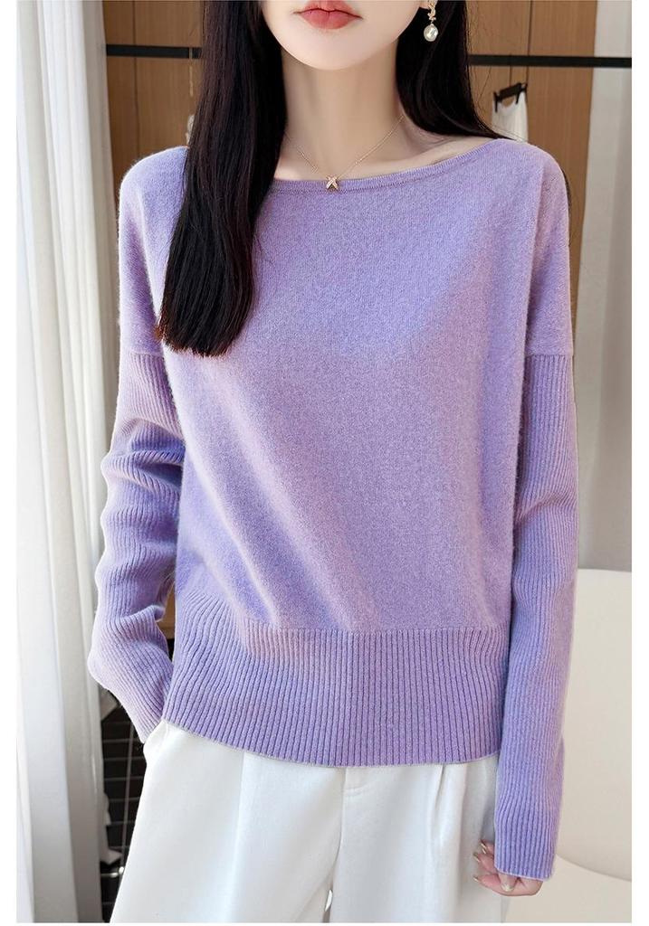 Korean Style Wool Batwing Sleeve One-Shoulder Knit Top - Autumn 2026 Women's Fashion