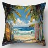 Beach Scene With Surfboard And Parasol Cushion Covers For Sofa Bedroom Car Pillow Covers