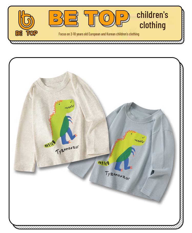 Boys' Dinosaur Pattern Long-sleeved T-shirt - Trendy Base Layer for Kids