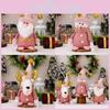 Adorable Pink Christmas Decoration Plush Sitting Gnome Snowman Reindeer Figurines For Festive Holiday Display