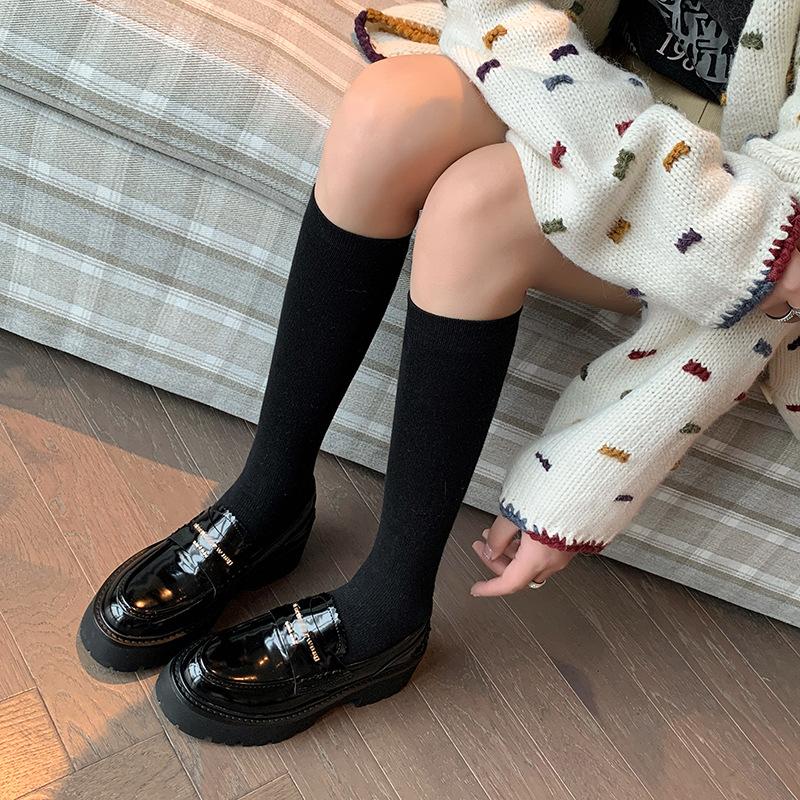 Niche light luxury women's shoes platform letter loafers women's autumn and winter 2025 new thick high-heeled inner British style small leather shoes