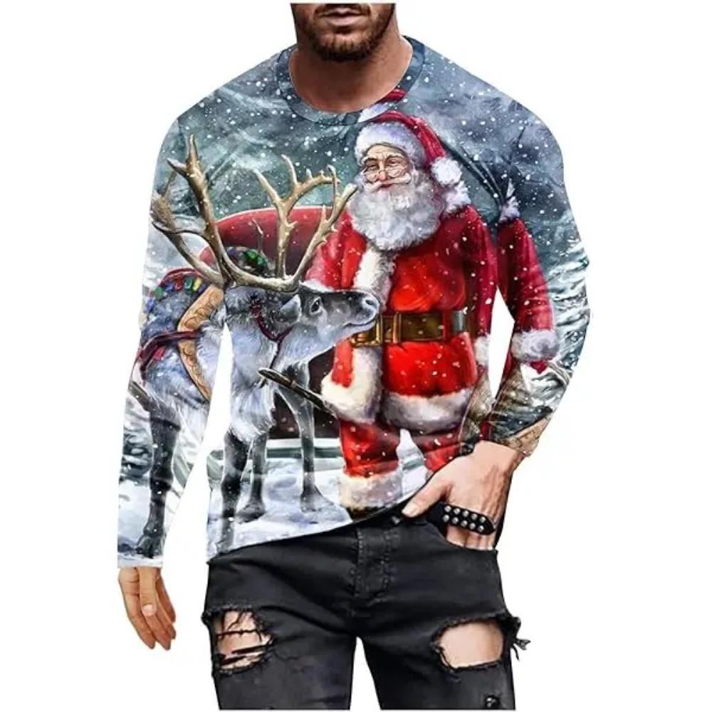 Fashionable Design Men's Long Sleeved T-shirt 3D Printed Christmas Pattern Casual Men's Street Minimalist Harajuku Round Neck