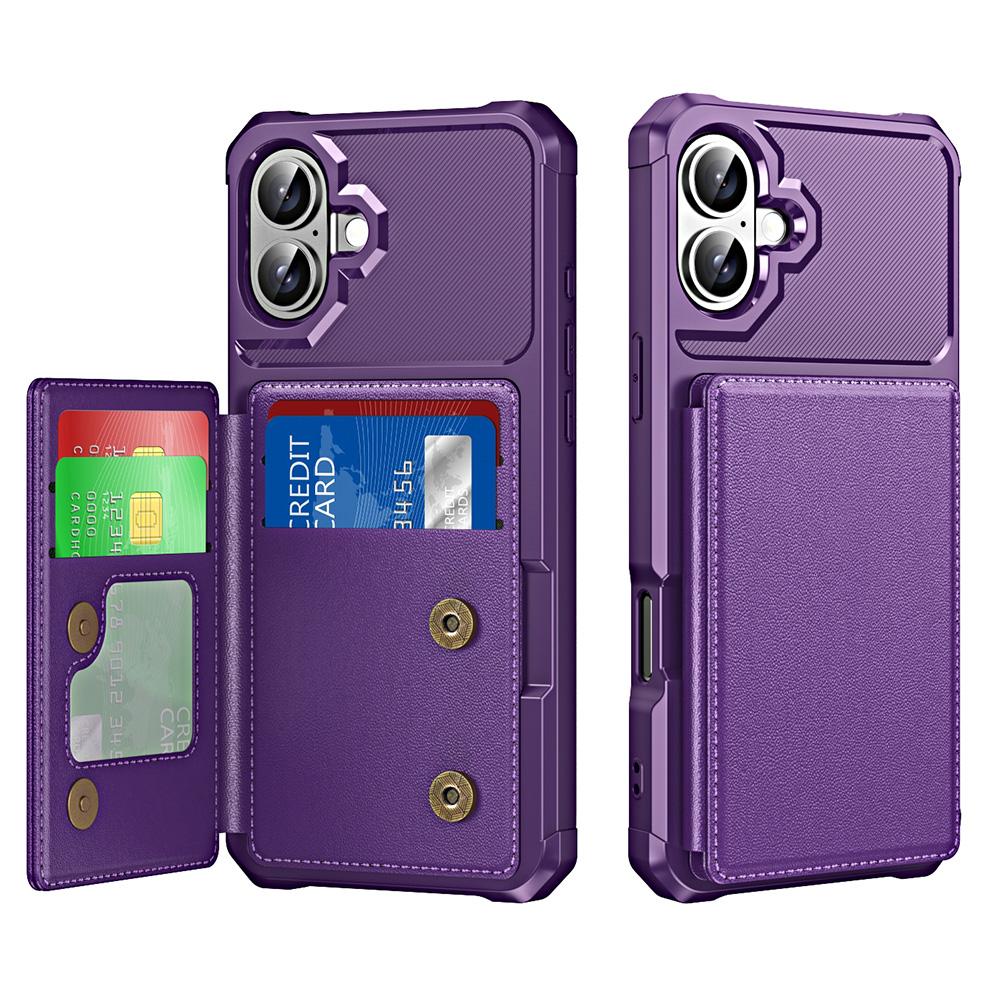 For iPhone 16 Case Card Slot Kickstand Leather+TPU Reinforced Corner Phone Cover