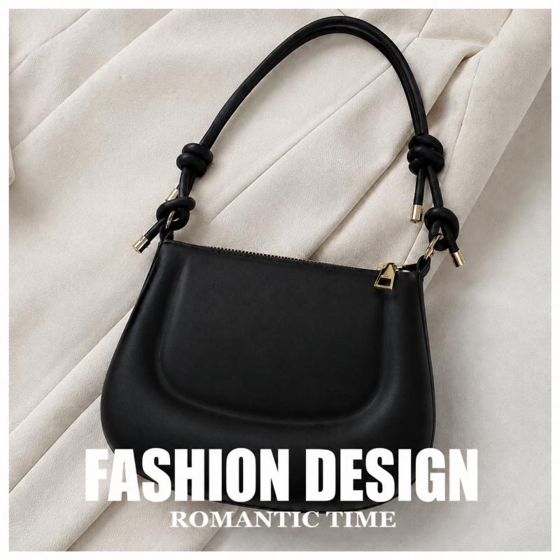 PU Small Shoulder Bag With Zipper, Solid Color Crossbody Underarm Handbag For Women, Knot Strap, Daily Casual Travel Purse With Phone Storage