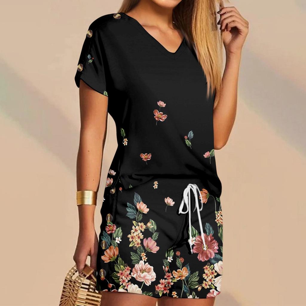 Women's T Shirt Tee Shorts Sets Graphic Casual V Neck Regular Fit Printed Sets