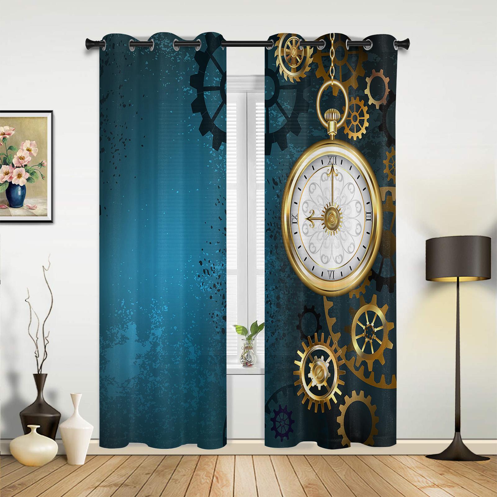 Часы Синий Фон Оконные Шторы Современный Европейский Стиль Шторы для Спальни Гостиной — фото 3