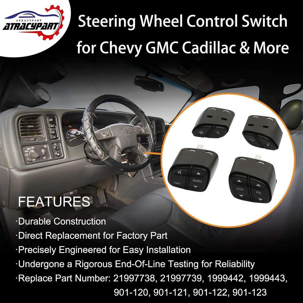 Steering Wheel Control Switch Button | for 2003-2009 Chevy Silverado Suburban Tahoe Avalanche GMC Sierra Yukon Cadillac Escalade & More | Replaces#