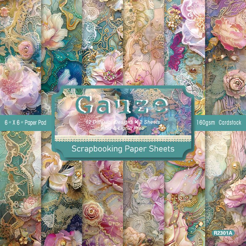 24sheets Gauze Paper Pack for DIY Scrapbooking Card Making Album Paper Craft