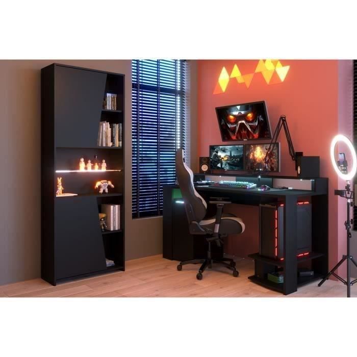 LED Straight Gaming Desk - Black - L 152 X D 61.5 X H 86.7 Cm - Large Gaming Area - GAMING