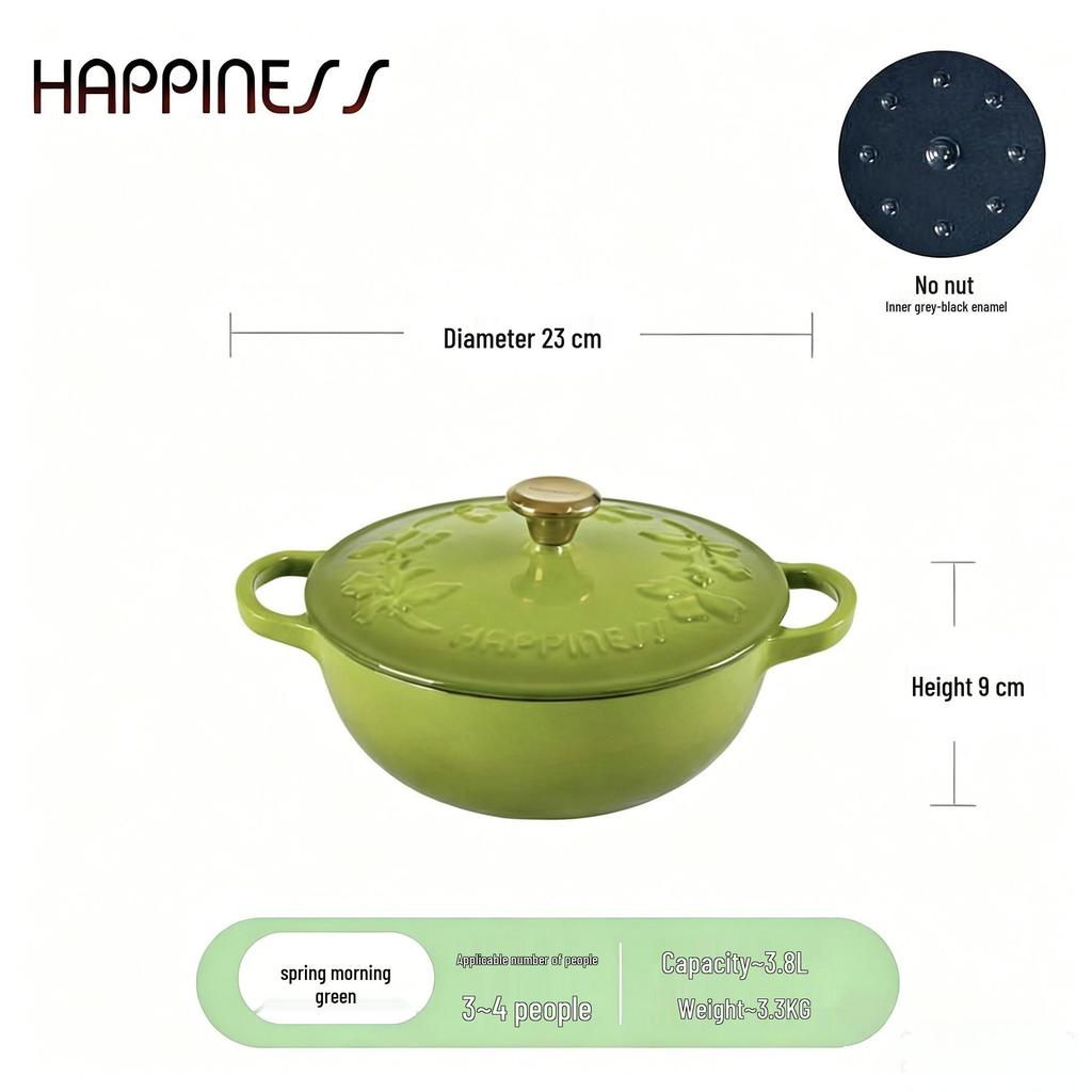 Little Happiness 23cm Non-stick Enamel Embossed Soup & Stew Pot, Induction Compatible