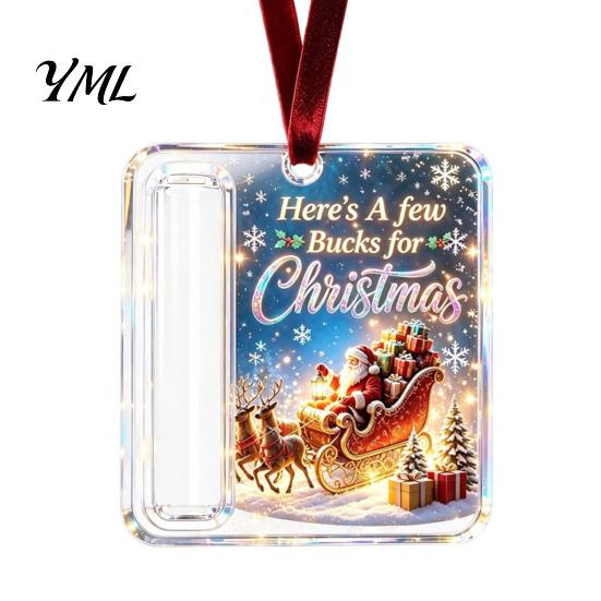 Rolled Cash Storage Container Christmas Acrylic Money Holder Ornament, Xmas Holiday with Slot, Tree Hanging Gift Decoration Decor