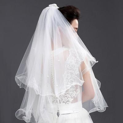 Curled Double-layer Pearl Bow Veil