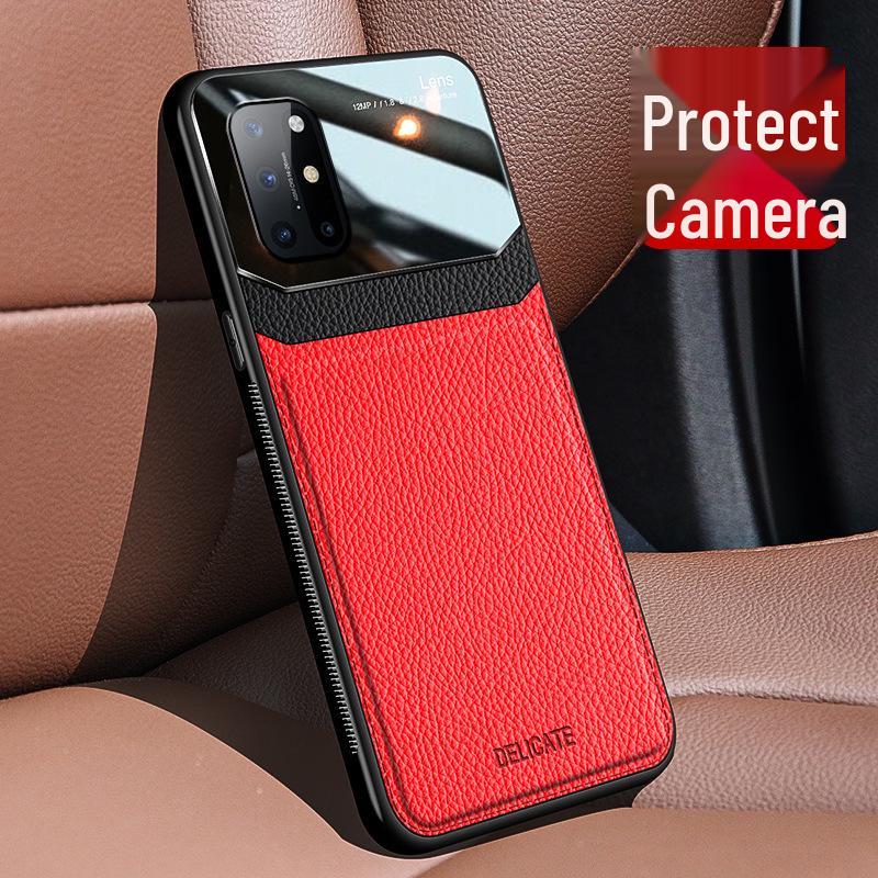 OnePlus 6/7/8/9 Pro/Nord 2 Business Leather Texture Metal Protective Case – Full Lens Coverage, Anti-Fall