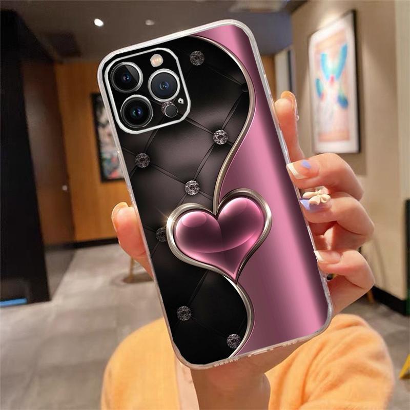 Love Bow Gold Rose Heart Phone Case For iphone 17ProMax Air 16 15 14 13 Pro Max 15 16 Pro 15Plus Mobile Phone Case Funda