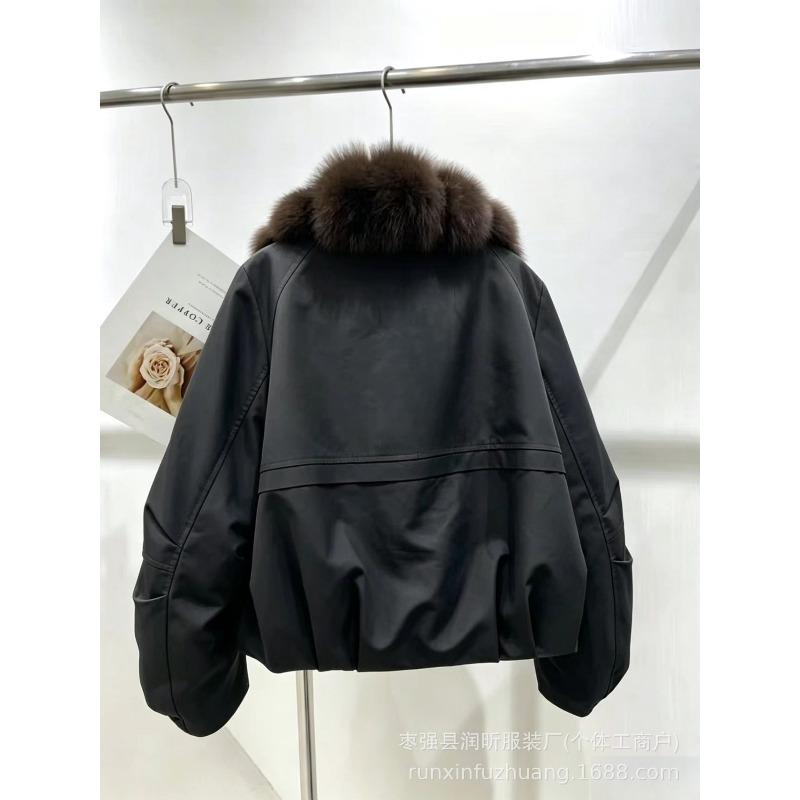 Short Women's Casual Fashion Simple White Duck Down Parker Down Jacket Autumn and Winter Warm Jacket Imitation Fox Fur Placket