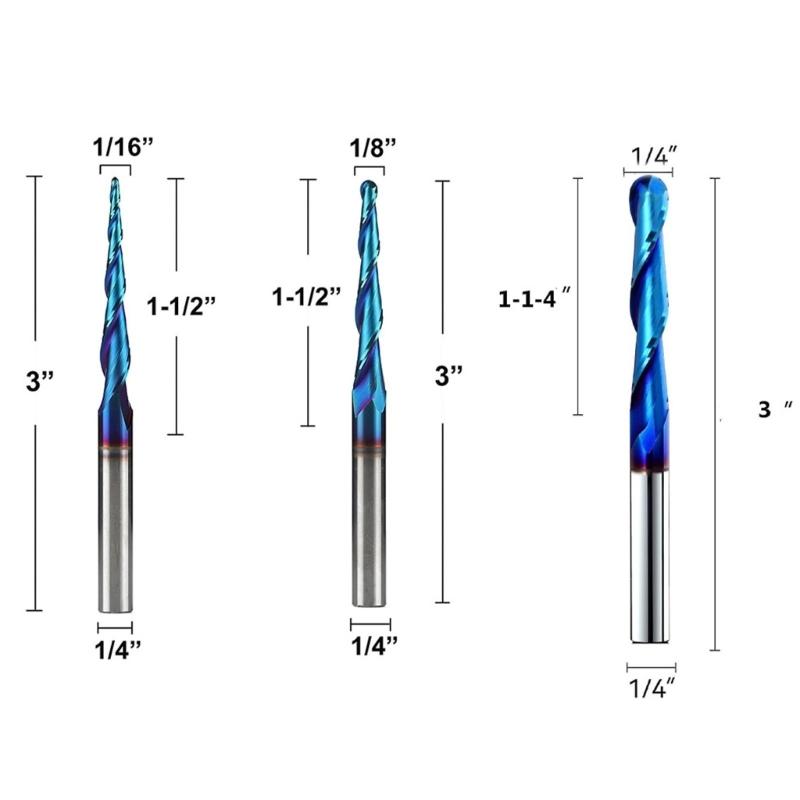 2 Flute Heat Treated Hardened Alloy Tapered Trimming Engraving Bit Suitable For Hardwood And 3D Model Precise Machining