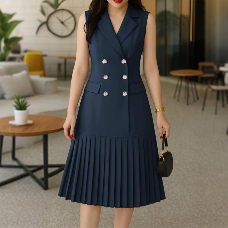 ZANZEA Women Casual Turn Down Collar Sleeveless Dress