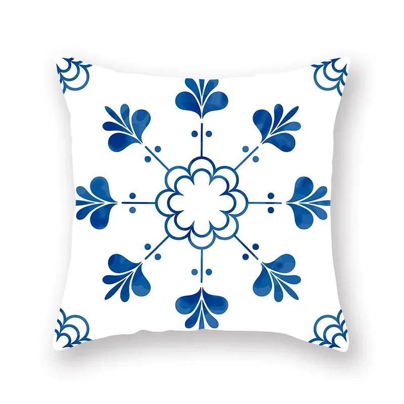 Blue Mandala Persian Cushion Cover Polyester Geometric Pattern Pillowcase Decoration Sofa Bedroom Car Office Decoration Ornament