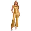 Schlaghosen-Jumpsuit für Damen S-3XL: Pailletten-Quasten-Einteiler mit einem Schulterträger, ärmellos, mit metallischem Glanz für Halloween