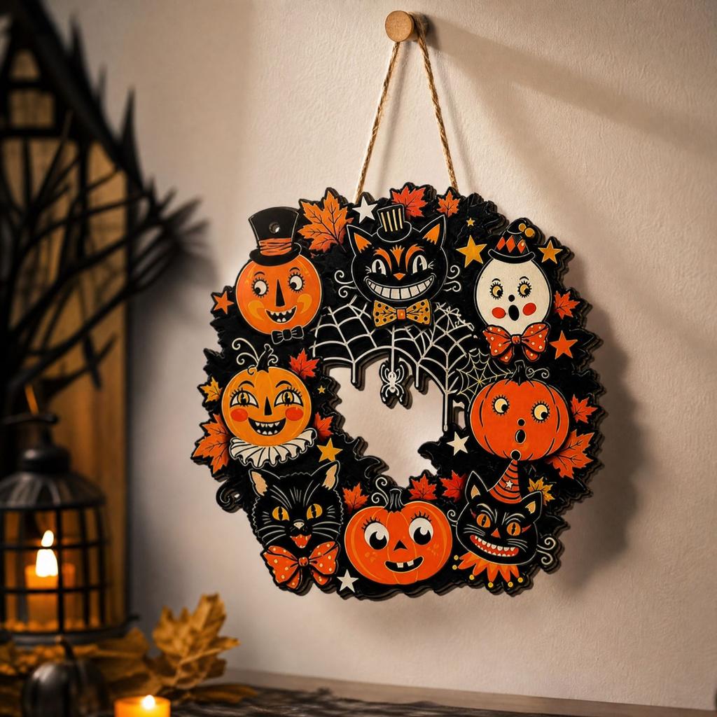 Wooden Halloween Hollow Hanging Ornament, Openwork Cutout Decorative Pendant for Home, Party and Seasonal Decor