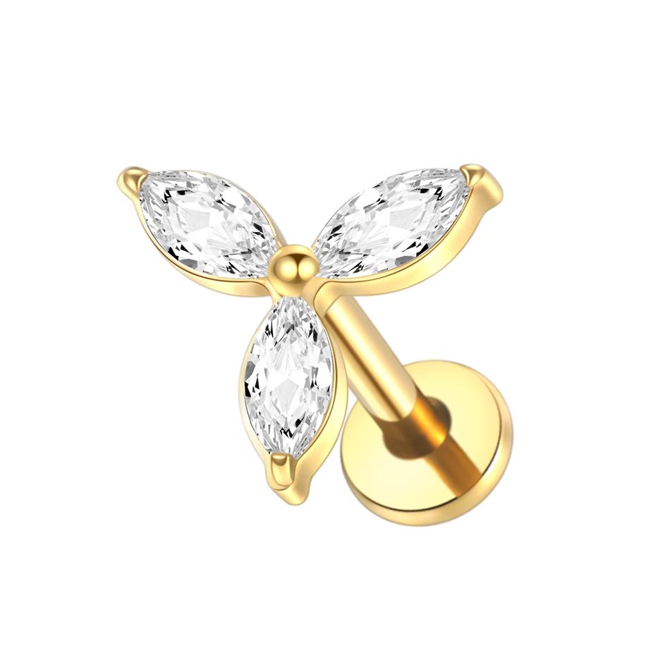1PC G23 Titanium 16G Marquise Lotus CZ Flower Flat Back Stud Labret Tragus Helix Cartilage Conch Earring Piercings Sexy Jewelry