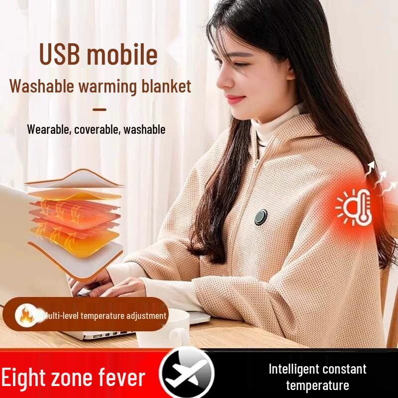 Electric Graphene Heating Shawl Blanket - Washable & Warm for Home, Office, Outdoor Use in Autumn & Winter