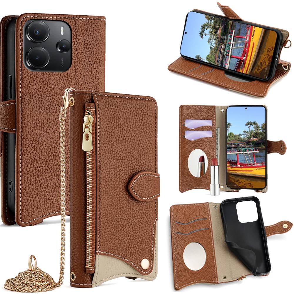 

Для Xiaomi Redmi Note 14 4G (164,84 мм) Чохол-гаманець Дизайн Риб ячий хвіст Шкіряний Чохол для телефону з Дзеркалом/Підставкою/Ремінцем Brown