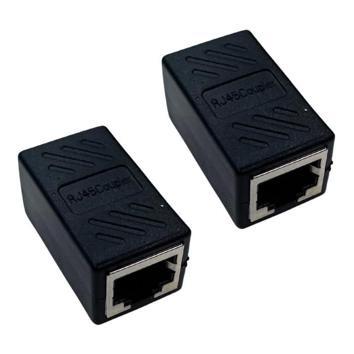 Coupleur RJ45 - PHONILLICO - Pack de 2 - Noir - Compatible Cat 5/6/7