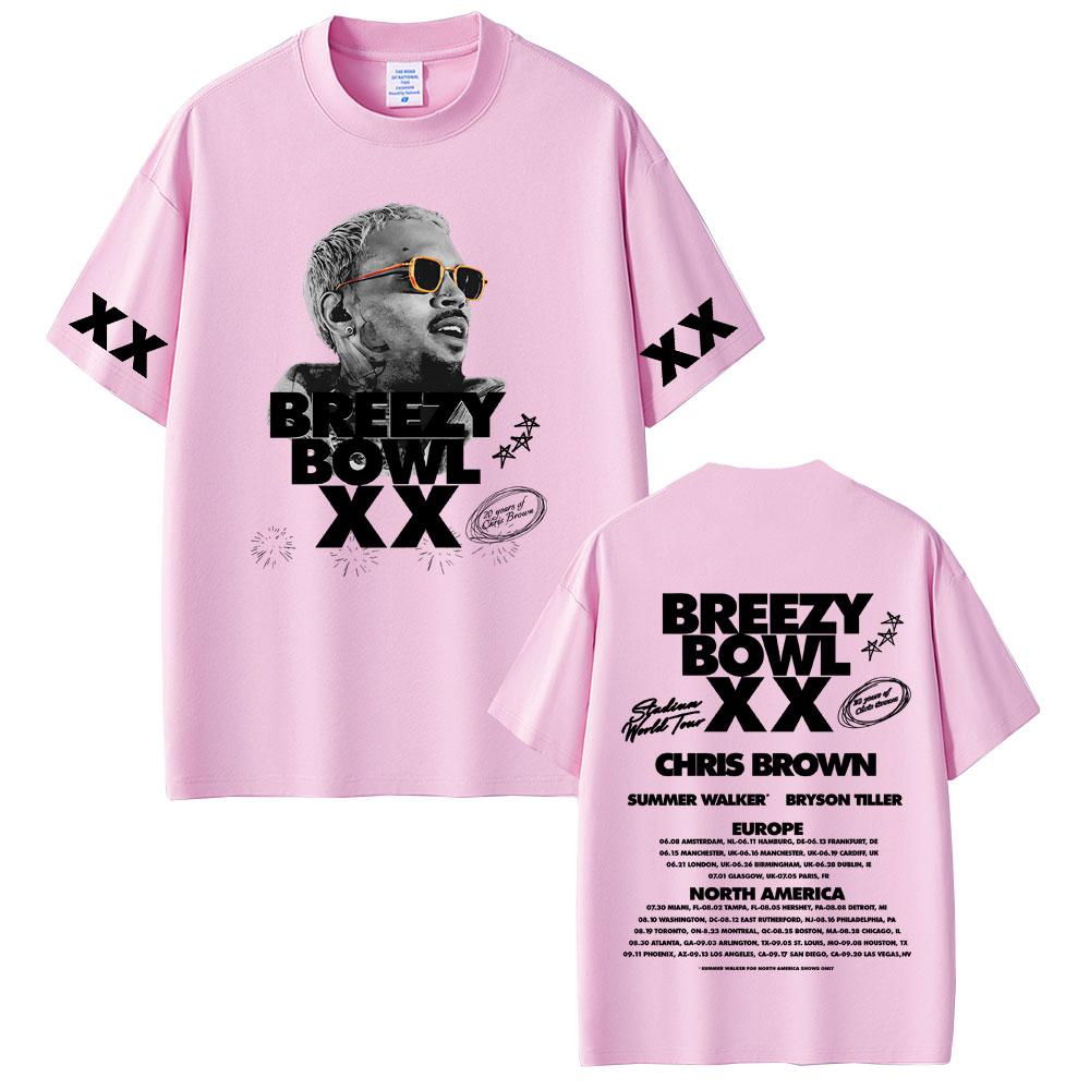 Rapper Chris Brown Breezy Bowl XX Tour 2025 Tshirt Unisex Women Hip Hop Fashion Oversized Short Sleeve T Shirts Streetwear Unisex
