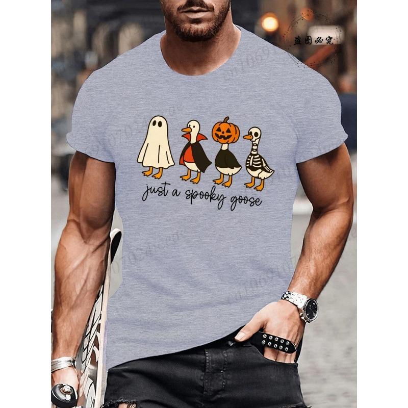 Summer Round Neck Halloween Ghost & Goose Graphic 3D Print T-shirts Fashionable Casual Short Sleeved Men's T-shirts