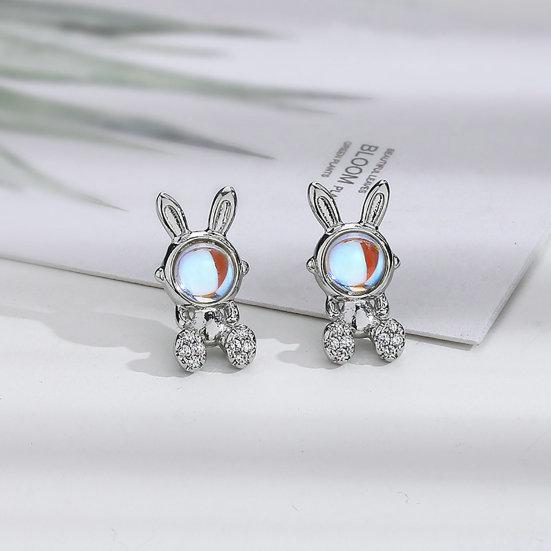 

1 пара мини-пусетов из искусственного лунного камня принесет удачу, блестящие стразы, кролик и кролик