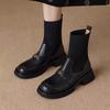 Women's Boots 2025 Autumn/Winter Thick Bottom Short Boots Knitted Elastic Socks Boots Thick Heel Leather Shoes Women