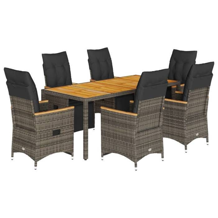 VidaXL Ensemble de bistro de jardin 7 pcs coussins gris poly rotin, ensemble de bistro de jardin, ensemble de balcon 3276971
