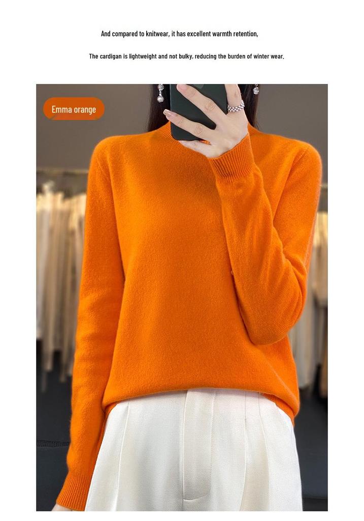 Women's Seamless Wool Sweater: Autumn/Winter Half-High Neck, Loose Fit, Knitted Base Layer