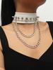 Punk Gothic Spike O-Ring Leather Choker & Metal Clavicle Chain