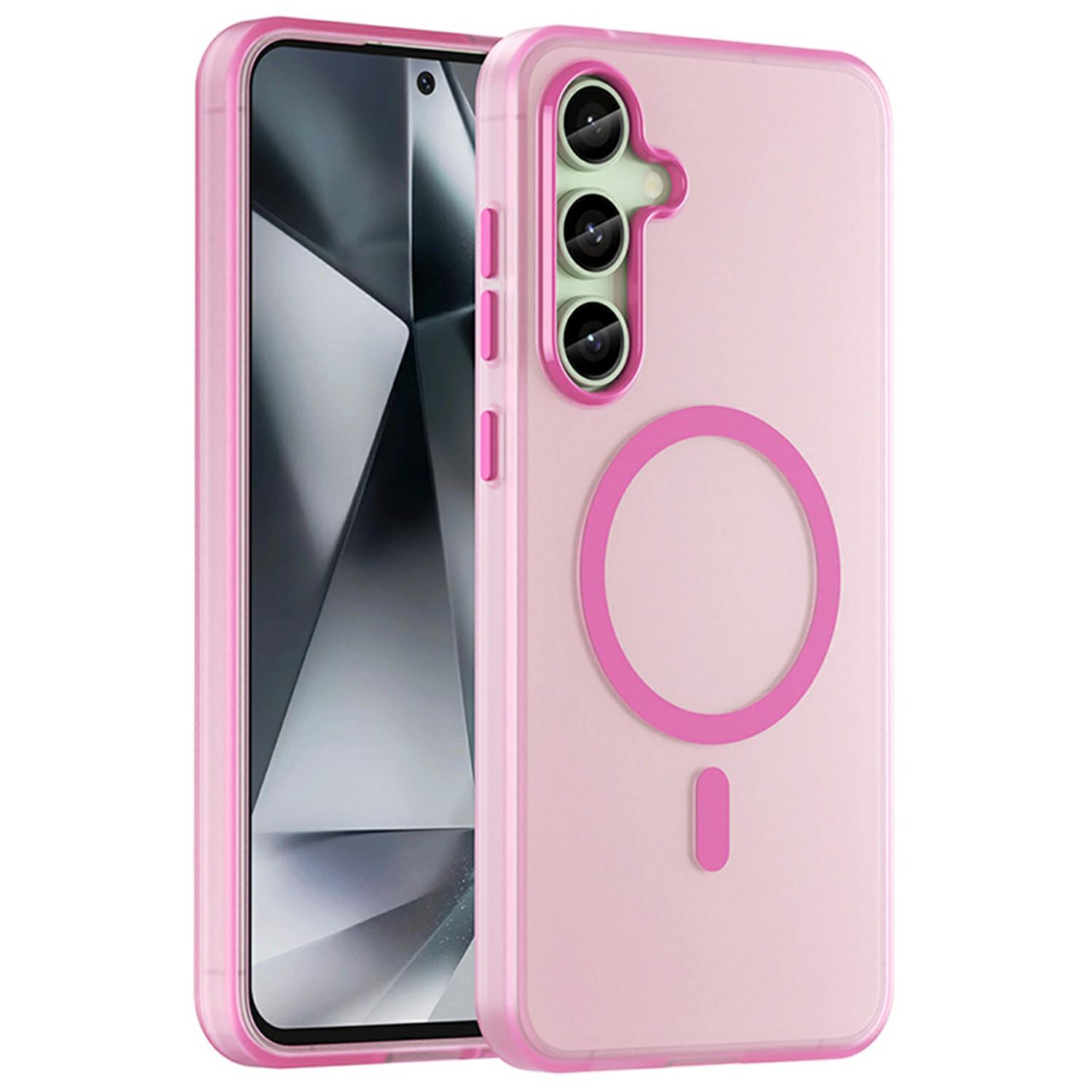 

For Samsung Galaxy S24 FE Case Compatible with MagSafe TPU+PC Slim Matte Translucent Phone Cover Pink