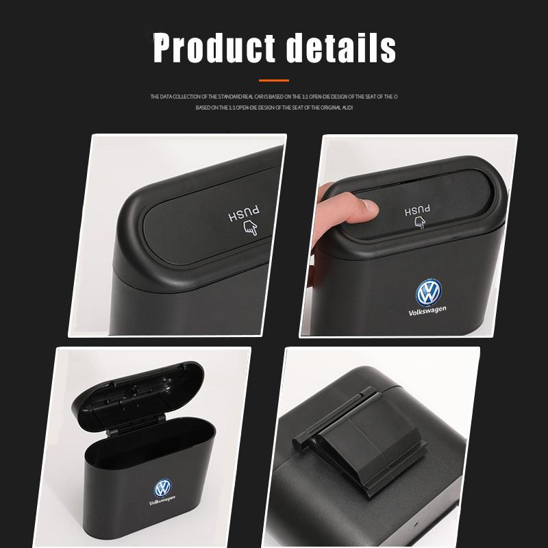 Valve Stems Caps For VOLKSWAGEN VW Car Clamshell Trash Bin Hanging Vehicle Garbage Dust Case Storage Box Black ABS For Volkswage