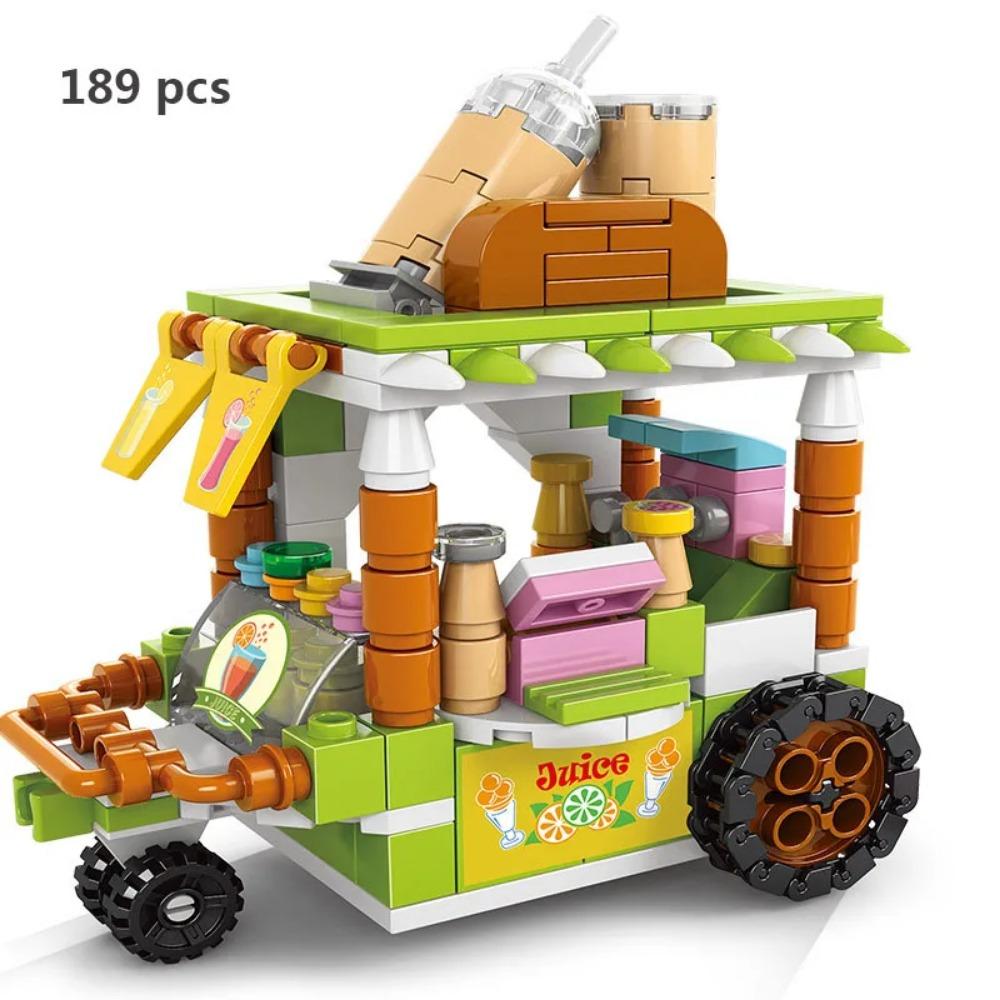 Mini Shop Market Street View Sets Model Building Blocks Hamburger Restaurant Retail Store Creative Architecture Friend Girl City