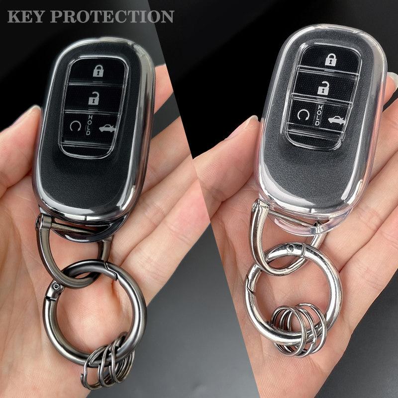 Transparent Black Tpu For Honda Civic Accord Hr-V Cr-V Crv    Remote Car Key Case Cover Fob Bag Keychain Accessories