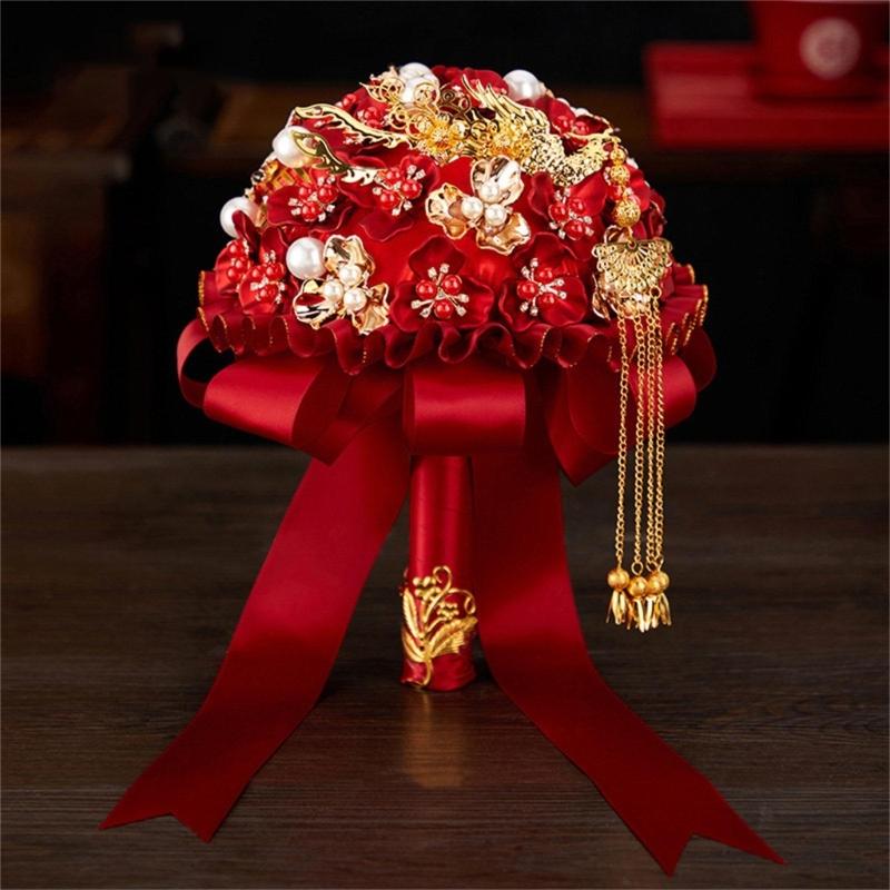 Elegant Chinese Wedding Bridal Bouquets Traditional Modern Design Artificial Flower For Bride Ceremony