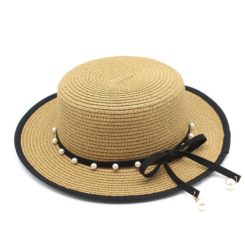 Perlenarmband Strohhut Damen Französisch Retro Kleiner Frischer Hut Britisch Weiß Flache Kappe Zylinder Trendig Ins Sommer