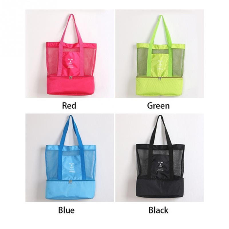 Thermal Insulation Bag Handheld Lunch Shoulder Bag Cooler Mesh Beach Tote Bag for Picnic Food Drink Storage