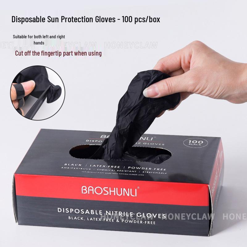 100 Black Fingerless UV Protection Gloves for Nail Art